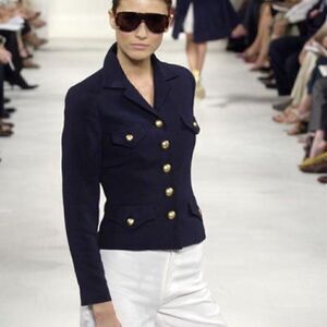 Ralph Lauren Black Worsted Wool Military Inspired Gold Crest Button Blazer